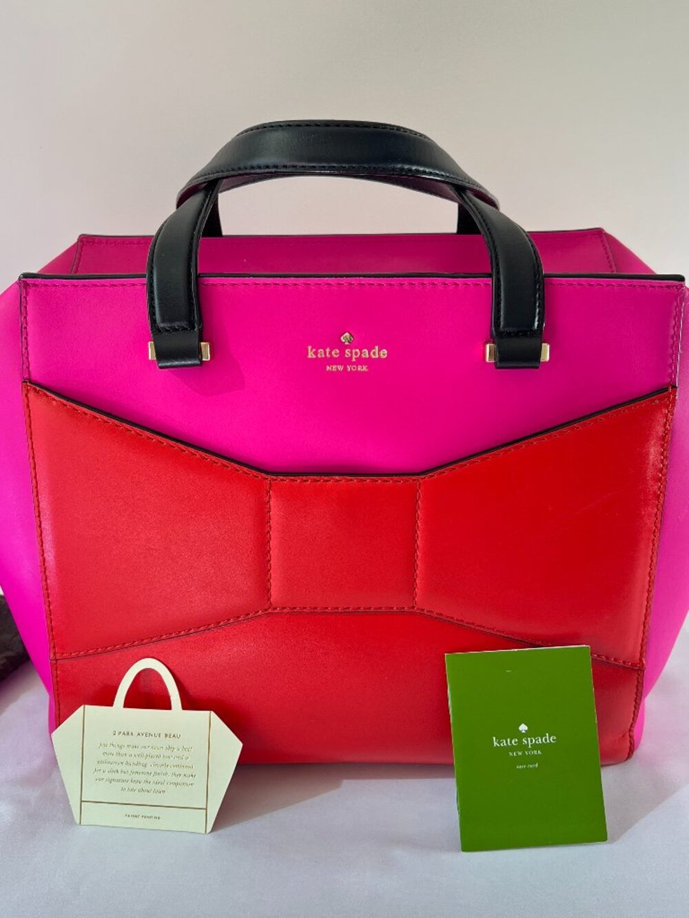 Kate Spade 2 Park Avenue Beau Handbag Black Red Pink Top Handle Bag